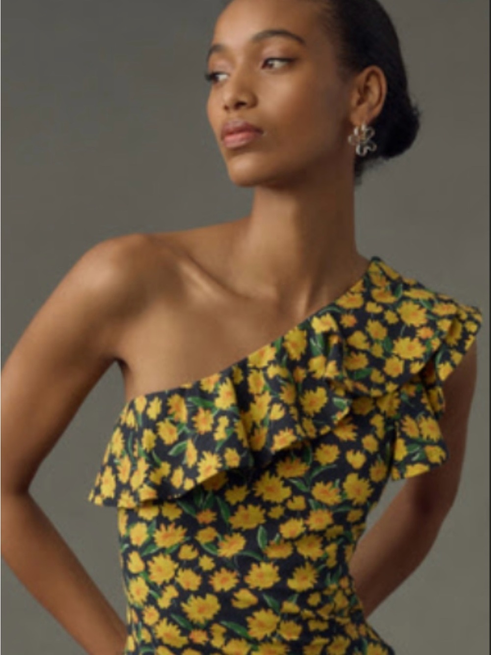 Anthropologie Yellow Floral Ruffle one-sleeve Top NWT